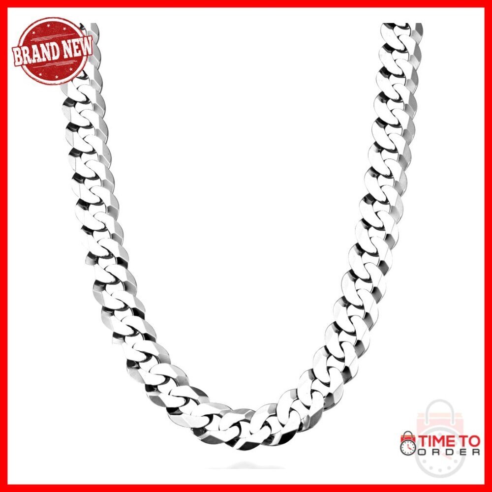 Men's 925 Sterling Silver 12mm Cuban Link Chain Necklace 22" Italy